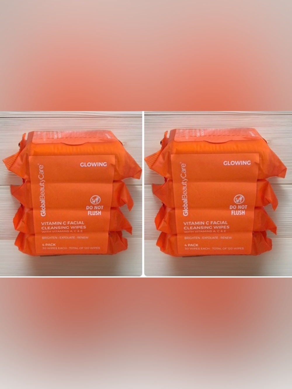 GlobalBeautyCare Glowing Vitamin C Facial Cleansing Wipes — (4 Pack) Total 8.